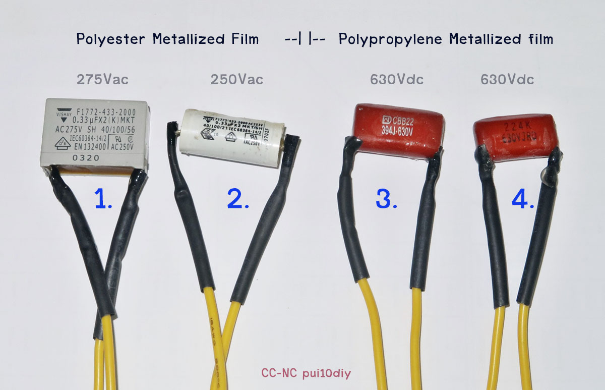 คาปาซิเตอร์ชนิดฟิล์มโพลีเอสเตอร์ polyester metallized flim capacitor,MKTและ ชนิดฟิล์มโพลีโพพีลีน Polypropylene metallized film capacitor, CBB22