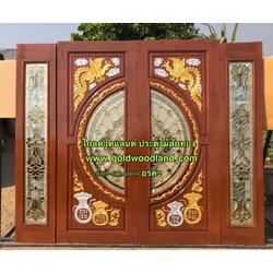 ประตูไม้สักกระจกนิรภัย บานเลื่อน GBBB - 294