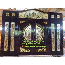 ประตูไม้สักกระจกนิรภัย บานเลื่อน GBBB - 288