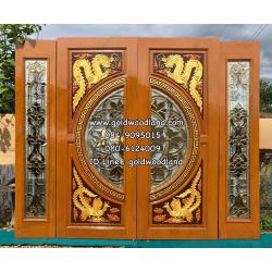 ประตูไม้สักกระจกนิรภัย GBBB - 124