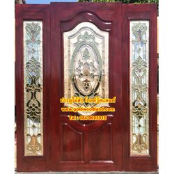 ประตูไม้สักกระจกนิรภัย บานเลื่อน GBBB - 298