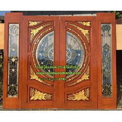 ประตูไม้สักกระจกนิรภัย บานเลื่อน GBBB - 284