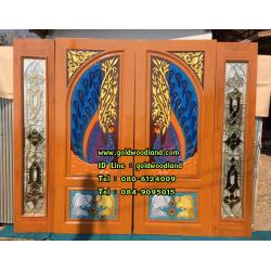 ประตูไม้สักกระจกนิรภัย GBBB - 190