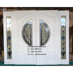 ประตูไม้สักกระจกนิรภัย + บานเฟี้ยม GBBB - 34