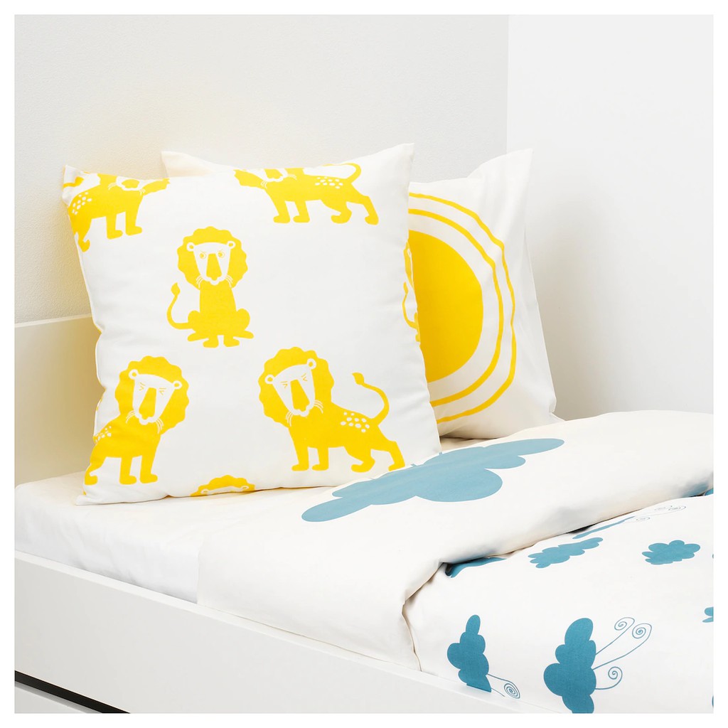 หมอน หมอนอิง หมอนโซฟา DJUNGELSKOG ยุงเงลสกูก หมอนอิง, รูปสิงโต, เหลือง, 50x50 ซม.