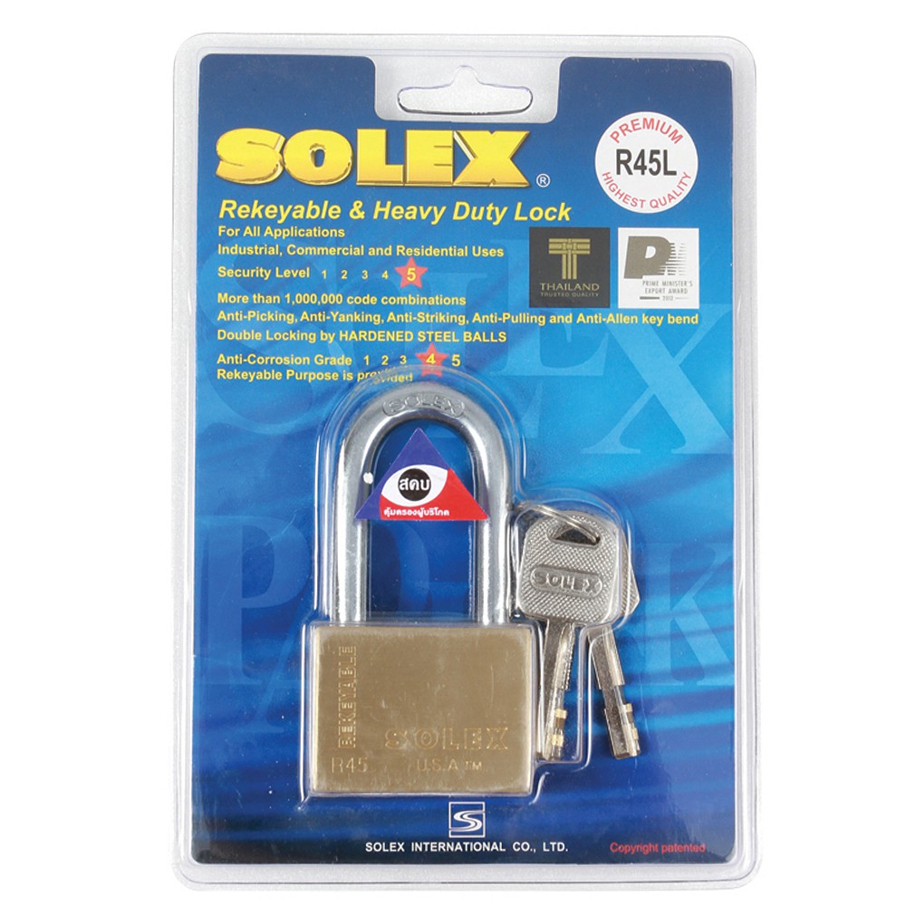 แม่กุญแจ กุญแจคล้อง กุญแจ กุญแจ ลูกปืน SOLEX R45L-45 45MM PB