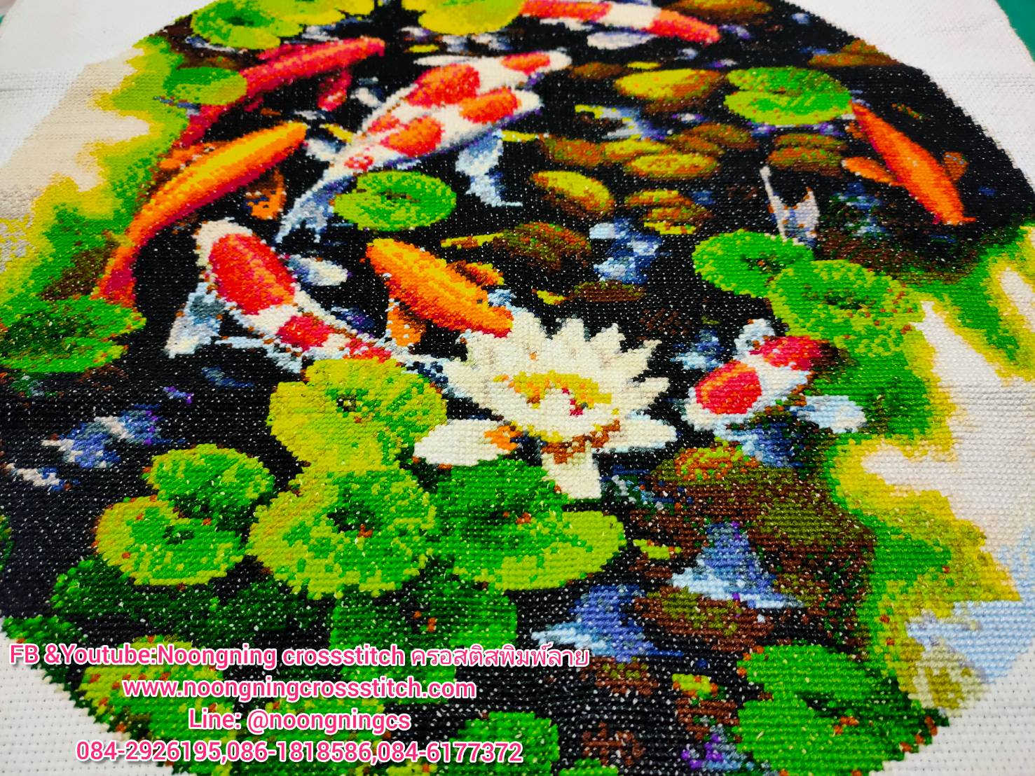 ปลากัดมงคล ชุดปักครอสติส พิมพ์ลาย ครอสติสจีน งานฝีมือทำที่บ้าน DIY