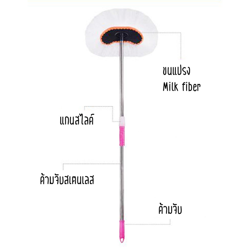 Milk Fiber แปรงล้างรถสีขาว อุปกรณ์ล้างรถ ที่ล้างรถ แปรงอเนกประสงค์ ผ้าไมโครไฟเบอร์ 白色 可伸缩洗车拖把