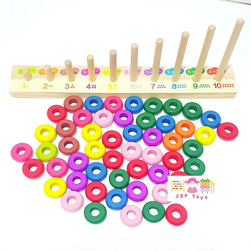 ของเล่นไม้ เสริมพัฒนาการลูกคิดไม้สวมหลักนับเลข 10 เเถว