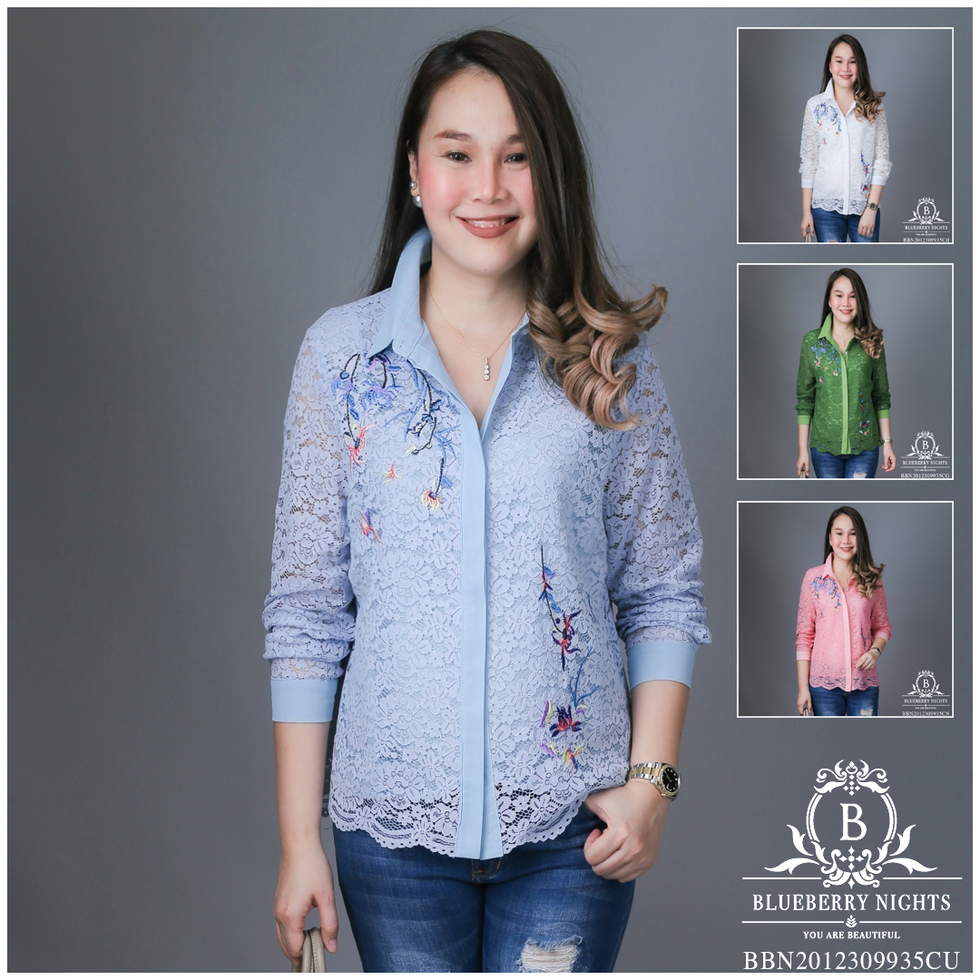 Sale+++B3629 เสื้อเชิ้ตลูกไม้อิตาลีปักลายดอกไม้ ผ้าลูกไม้อิตาลีเกรดพรีเมี่ยมเนื้อนุ่มเบาใส่สบายมากค่ะ แพทเทิร์นเสื้อเชิ้ตกระดุมหน้ายาวตลอด ดีเทลด้านหน้าปักดิ้นลายดอกไม้สวยหรูค่ะ มีซับในทั้งตัว ♡เหมาะสำหรับสาวๆรอบอก(36-44)♡ รุ่นใหม่ ขายดีมากๆ