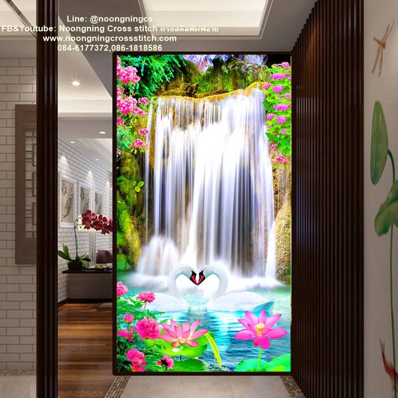 น้ำตก ร่มเย็น ครอสติสคริสตัล Diamond painting โมเสก ภาพติดเพชร งานฝีมือทำที่บ้าน DIY