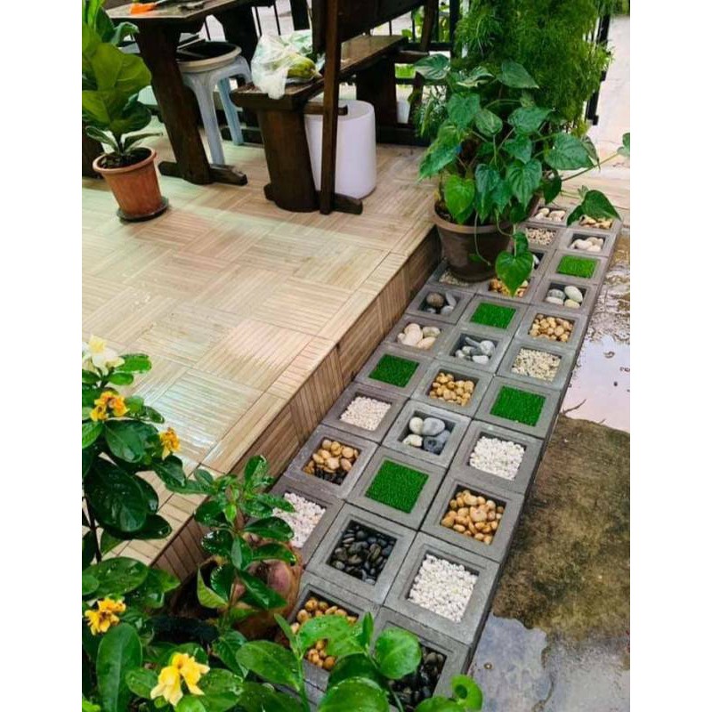 หินแกรนิต สปาร์คเกอร์ แบล็สโตน (หินตกแต่งสี่เหลี่ยม) ปูนปั้น จัดสวน ประดับสวน แต่งสวน "Bunny Brown"