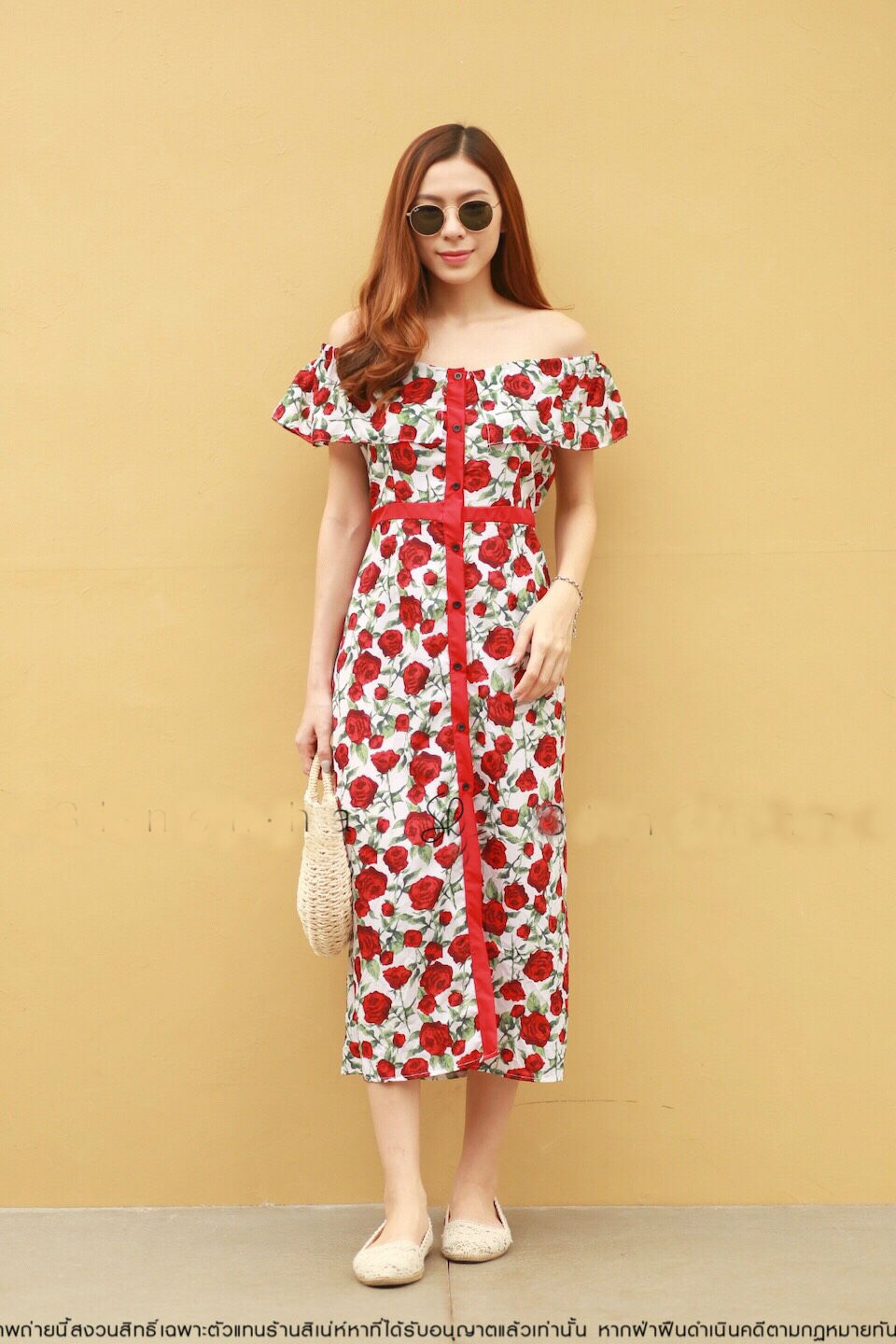 DS0102 เดรสแฟชั่น เดรสออกงาน ชุดออกงาน เดรสสั้น ชุดทำงาน เดรสลายดอก ชุดไปงานแต่ง