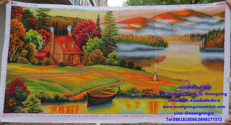 บ้านเล็กในป่าใหญ่ ครอสติสปักสำเร็จ150x60cm ไม่รวมกรอบ งานฝีมือ DIY