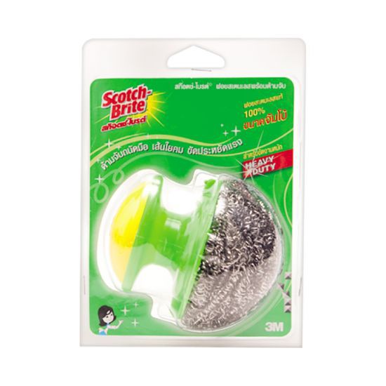 SCOTCH BRITE ฝอยสเตนเลสพร้อมด้ามจับ สีเงิน ใช้ขจัดคราบสกปรกต่างๆ แม้กระทั่งคราบฝังแน่น ใช้งานง่าย