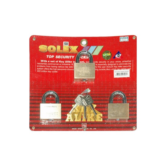 แม่กุญแจ กุญแจคล้อง กุญแจ กุญแจ KA SOLEX KAEXTRA50/3 50MMPB 3ตัว/ชุด