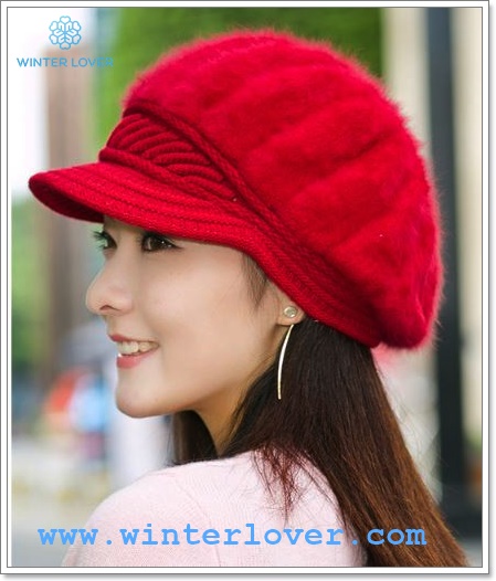 หมวกปิดหูกันหนาวสีแดงไหมพรมบุขนด้านใน2ชั้น