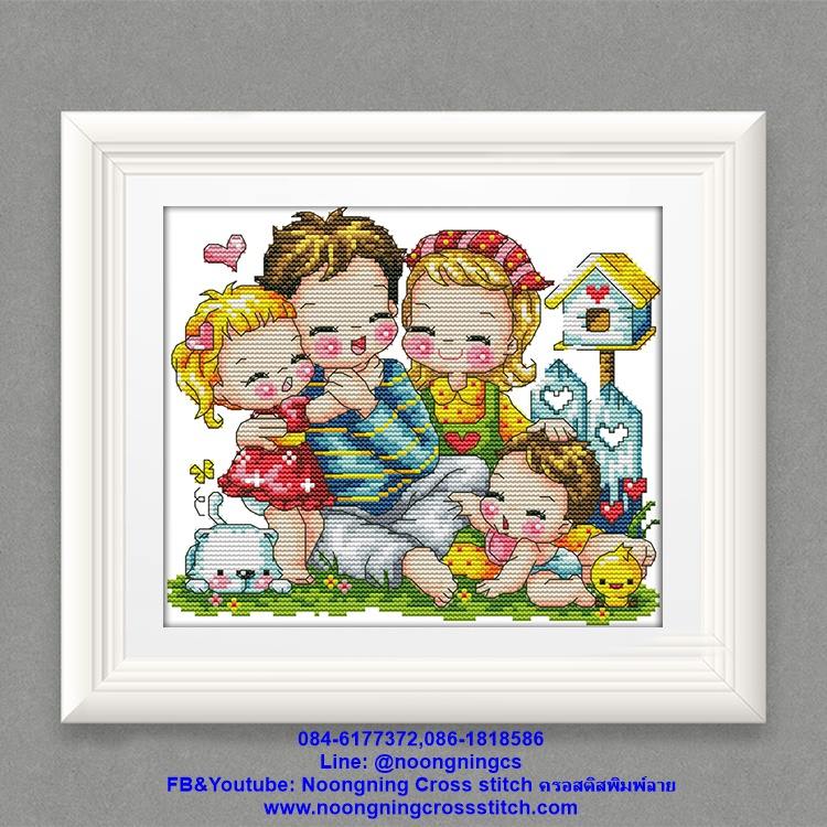 ครอบครัวสุขสันต์ ชุดปักครอสติส พิมพ์ลาย ครอสติสจีน งานฝีมือทำที่บ้าน DIY
