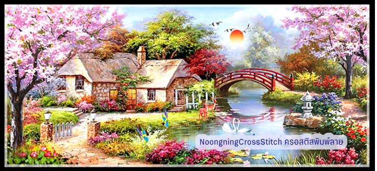 หมู่บ้านกวางสวยงาม ครอสติสคริสตัล Diamond painting โมเสก ภาพติดเพชร งานฝีมือทำที่บ้าน DIY