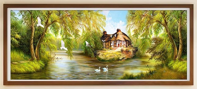 บ้านริมธารร่มรื่น ครอสติสคริสตัล Diamond painting โมเสก ภาพติดเพชร งานฝีมือทำที่บ้าน DIY