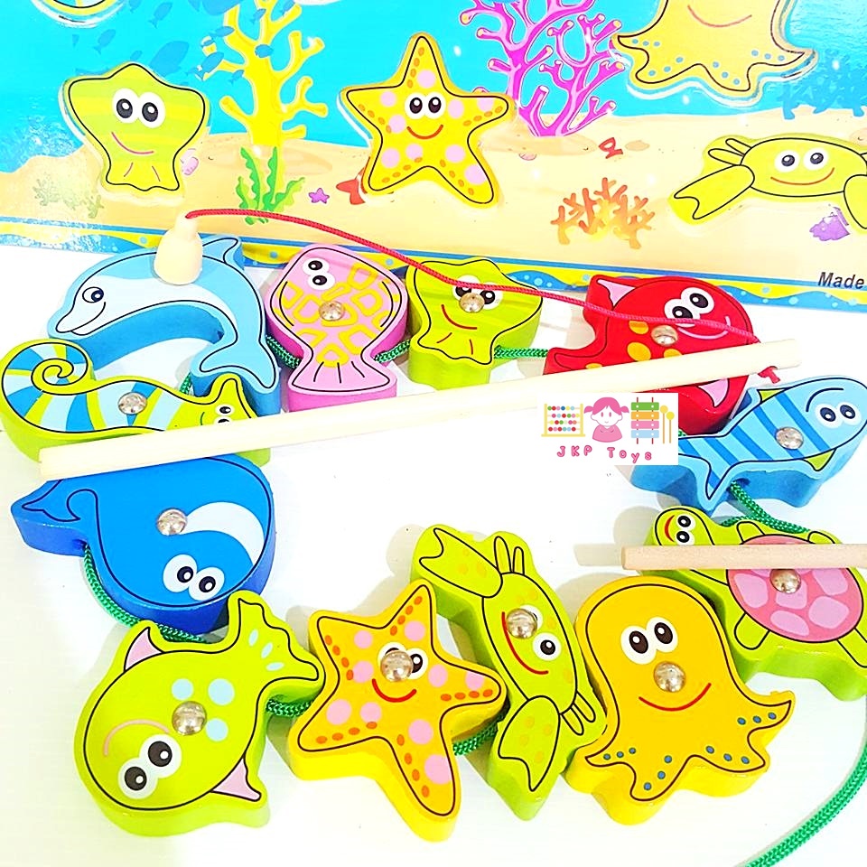 3 in 1 กระดานจับคู่ ร้อยเชือกเเละตกปลา