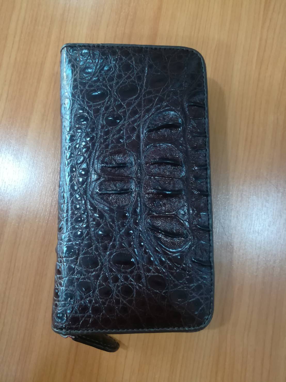 กระเป๋าหนังจระเข้แท้แบบซิปเดี่ยว(หนังกระดูกหัว)