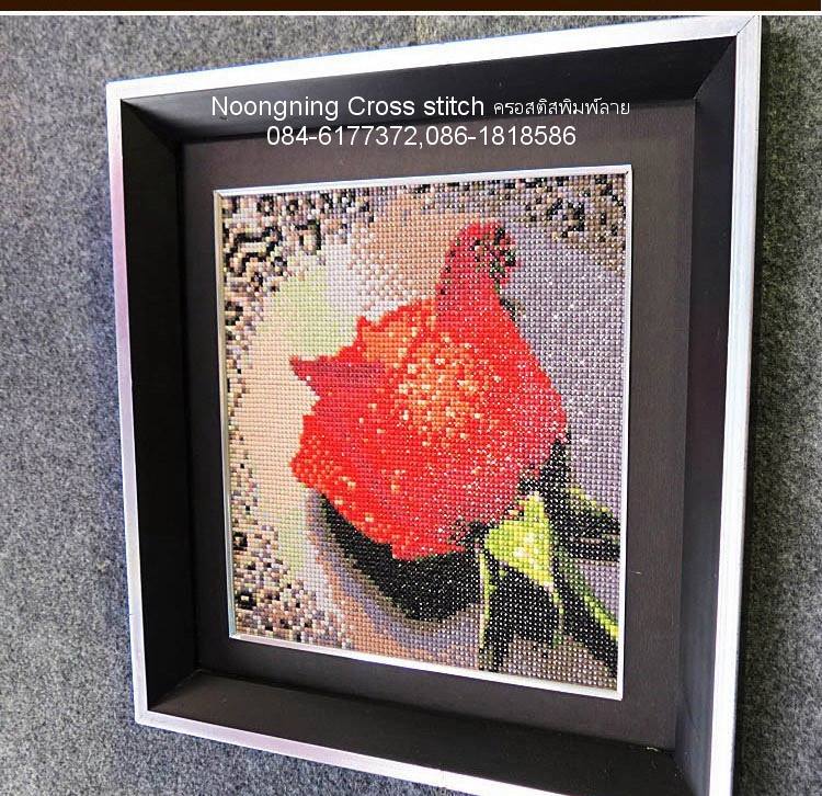 กุหลาบแดง ครอสติสคริสตัล Diamond painting โมเสก ภาพติดเพชร งานฝีมือ DIY