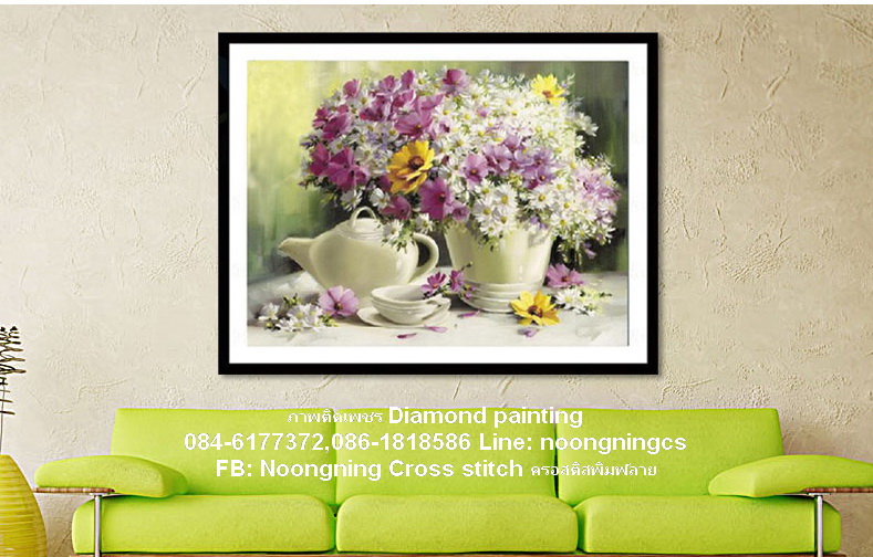 แจกันดอกไม้ ครอสติสคริสตัล Diamond painting โมเสก ภาพติดเพชร งานฝีมือ DIY