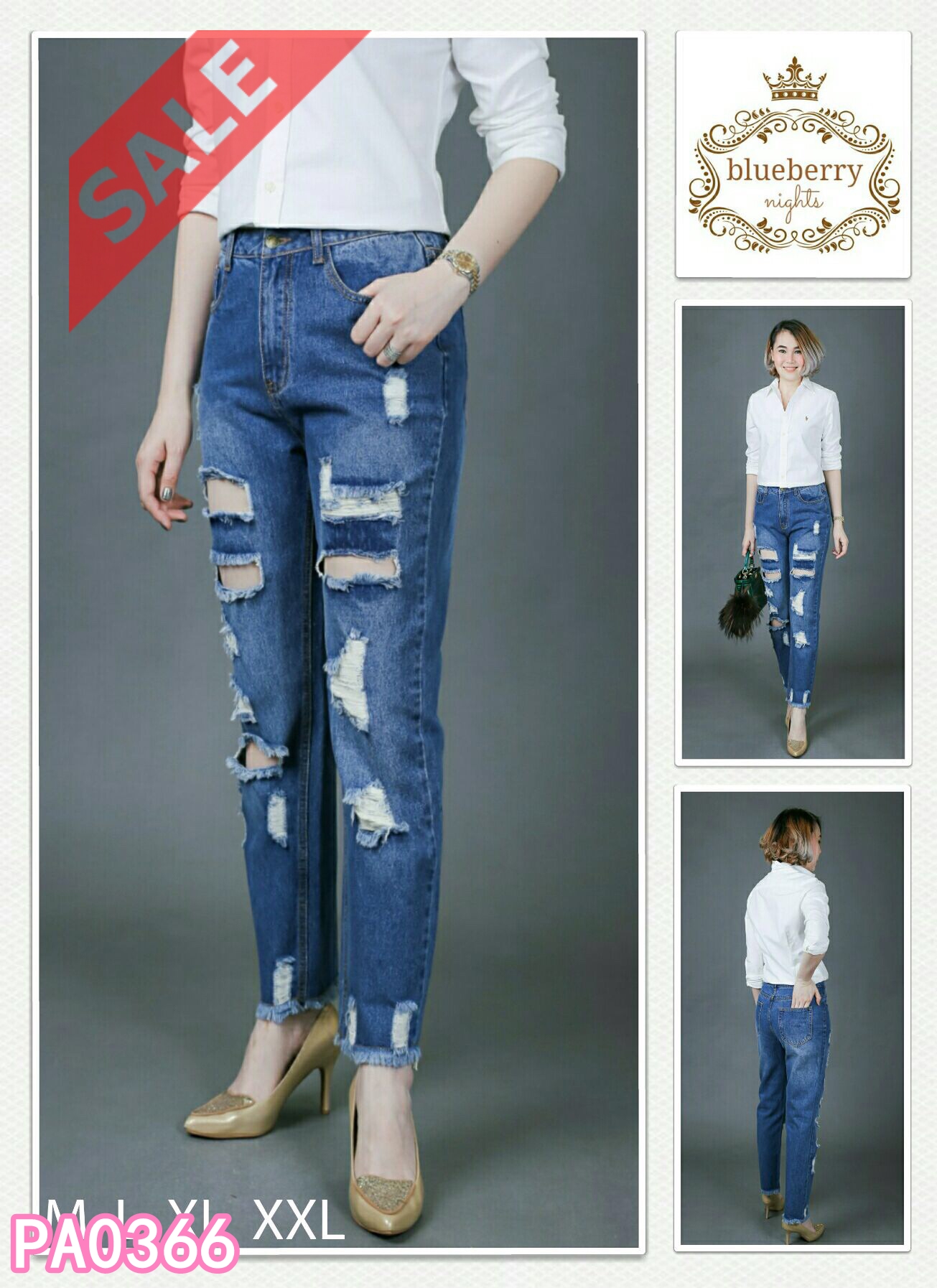 Sale++มี M **Blueberry Nights**PA0366***PREMIUM BOYFRIEND DENIM JEANS KOREAN STREET COLLECTION ZARA***กางเกงยีนส์เอวสูงทรงบอยเฟรนด์เกรดพรีเมี่ยม สตรีทคอลเลคชั่นสวยเก๋ สไตล์ ซาร่า ผ้ายีนส์ฟอกเนื้อดีเกรดพรีเมี่ยมใส่สบายมากๆ แพทเทิร์นกางเกงทรงบอยเฟรนด์ขายาวส