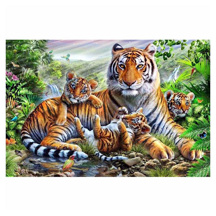 ครอบครัวเสือ ครอสติสคริสตัล Diamond painting โมเสก ภาพติดเพชร งานฝีมือ DIY