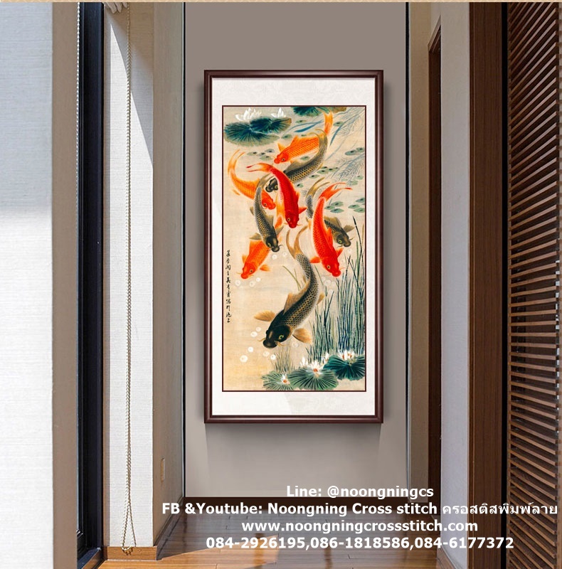 นกยูงคู่ ดอกแมกโลเนีย ชุดปักครอสติส พิมพ์ลาย ครอสติสจีน งานฝีมือทำที่บ้าน DIY