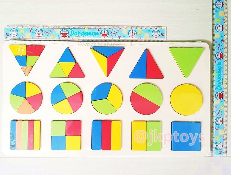 ของเล่นไม้เสริมพัฒนาการ กระดานจิ๊กซอว์นูนเรียนรู้รูปทรง 15 รูปทรง ขนาดเเผ่นยาว