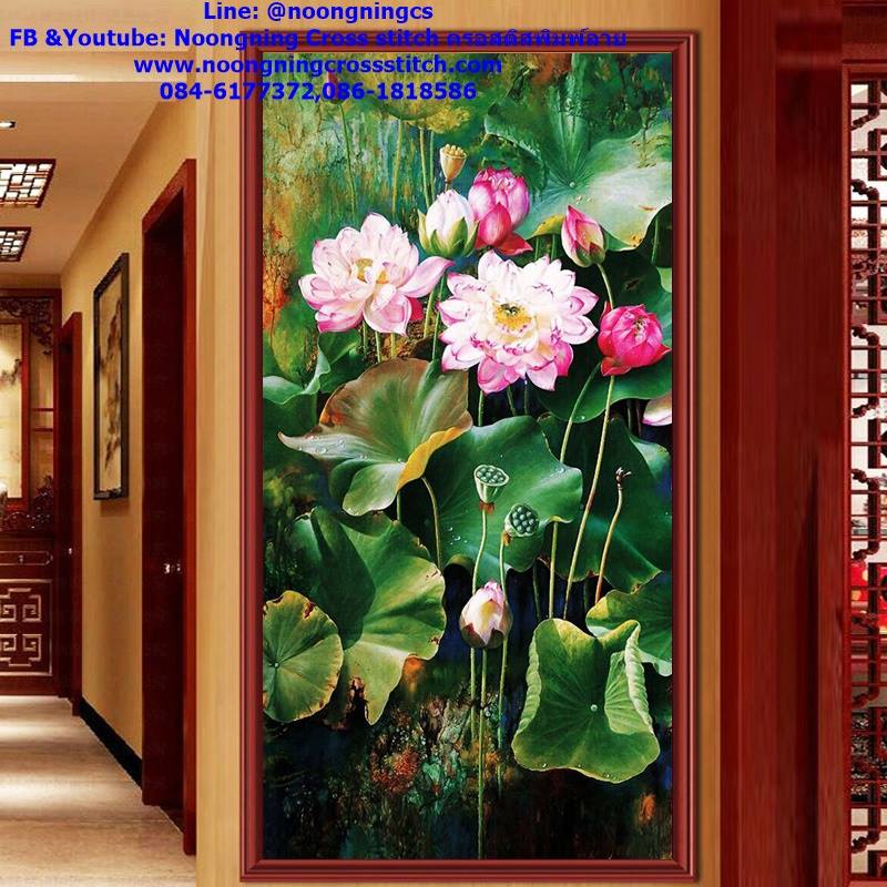 ดอกบัวหลวง ครอสติสคริสตัล Diamond painting โมเสก ภาพติดเพชร งานฝีมือทำที่บ้าน DIY
