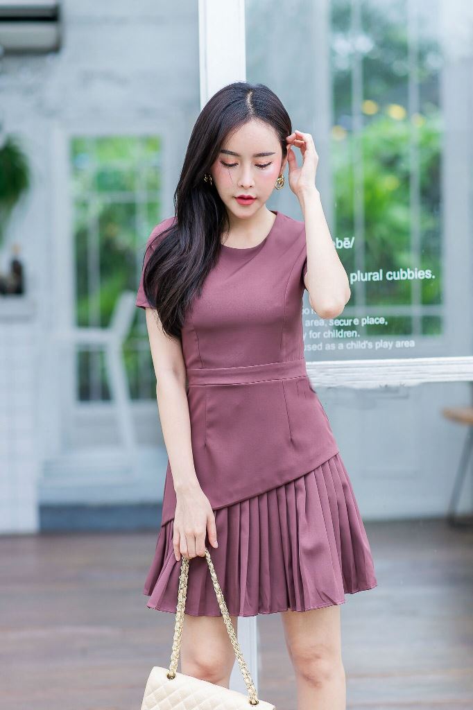 DS0081 เดรสแฟชั่น เดรสเกาหลี เดรสออกงาน ชุดออกงาน มินิเดรส เดรสสั้น ชุดทำงาน ชุดไปงานแต่ง เดรส (สีนู้ด)