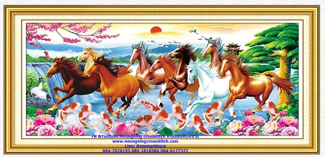 ม้า8 ปลาคราฟ มงคล ชุดปักครอสติส พิมพ์ลาย ครอสติสจีน งานฝีมือทำที่บ้าน DIY