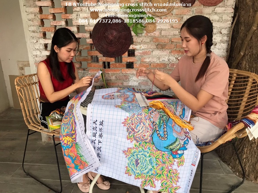 ปลาคราฟมงคล ดอกเหมย ชุดปักครอสติส พิมพ์ลาย ครอสติสจีน งานฝีมือทำที่บ้าน DIY