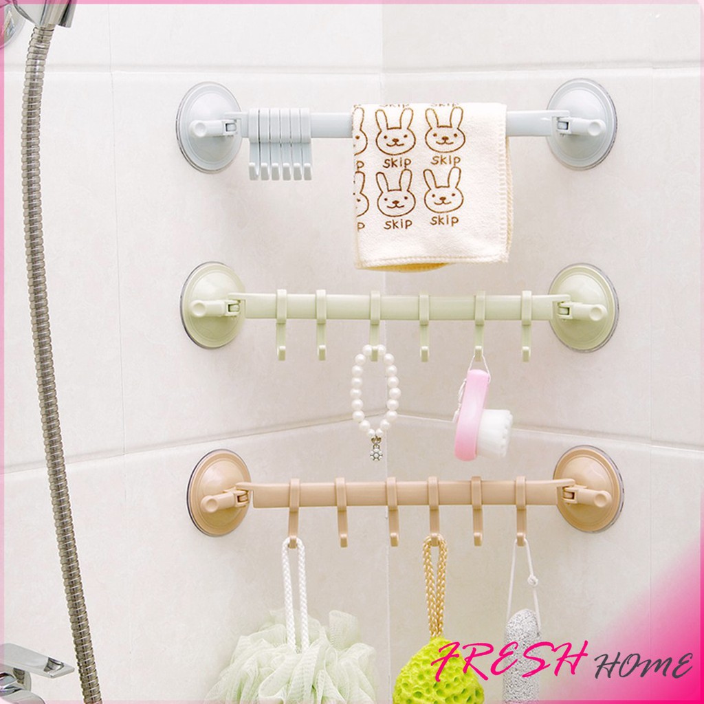 ที่แขวนของ ที่แขวนติดผนัง ห้องน้ำ ห้องครัว ที่แขวน ไม่ต้องเจาะรู Coner Towel Hanger with 6 clips