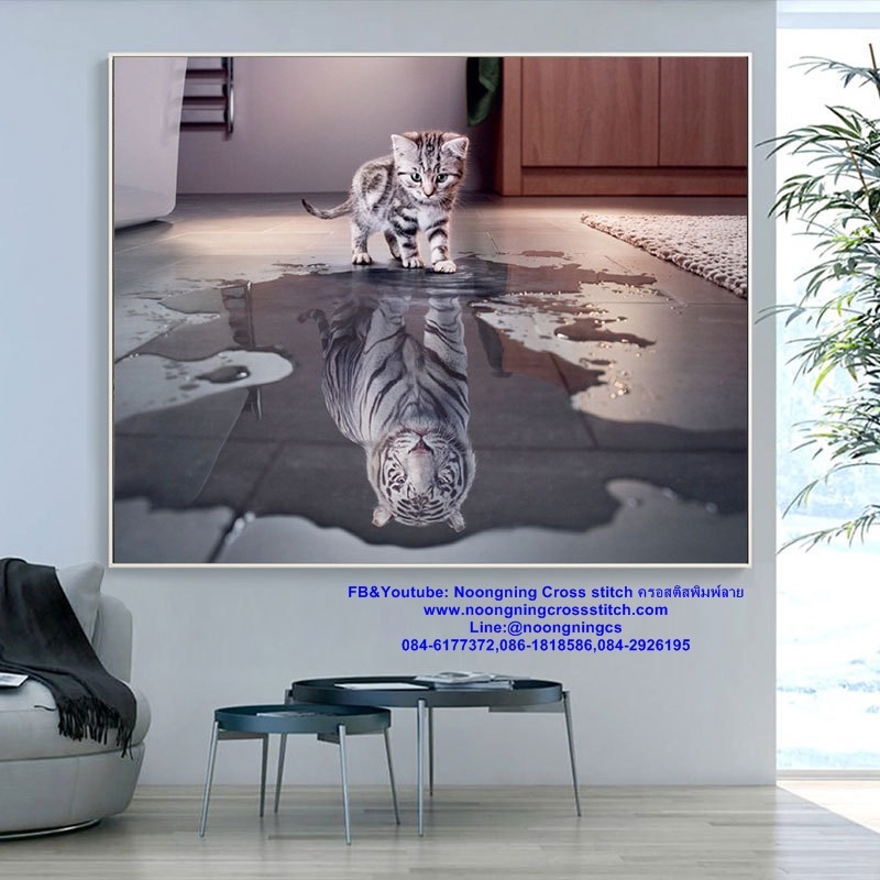 แมวน้อย VSเสือขาว ครอสติสคริสตัล Diamond painting โมเสก ภาพติดเพชร งานฝีมือทำที่บ้าน DIY