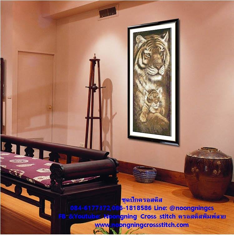 เสือแม่ลูก ชุชุดปักครอสติส พิมพ์ลาย ครอสติสจีน งานฝีมือทำที่บ้าน DIY