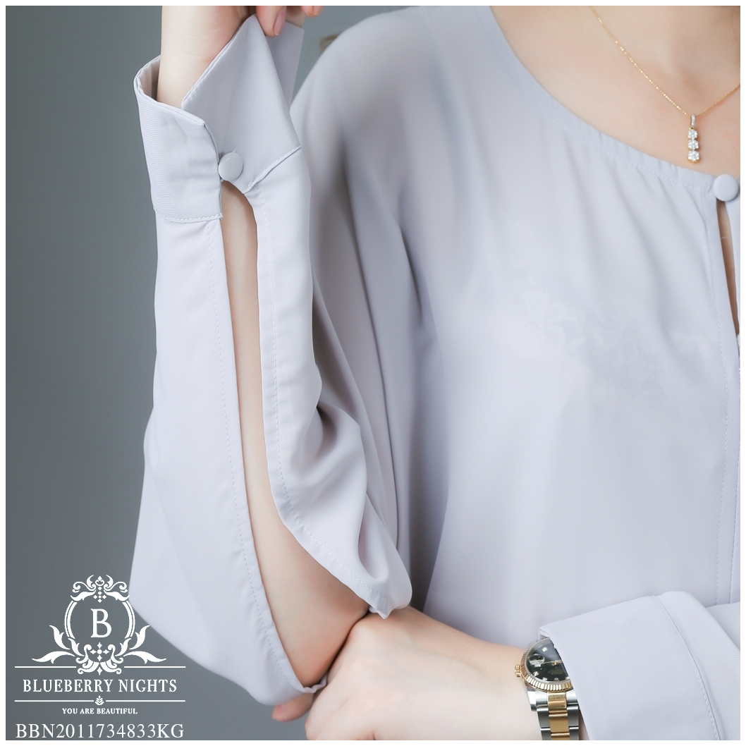 Sale++#Blueberry Nights B3610 เสื้อเชิ้ตชีฟองแขนยาว สีพื้นเรียบหรู ผ้าชีฟองเบรนด์เนื้อนุ่มสวยสุดหรู ผ้าเนื้อดีสัมผัสนุ่มใส่สบายมากๆค่ะ แพทเทิร์นเสื้อเชิ้ตแขนยาวติดกระดุมปลายแขน ช่วงล่างของแขนผ่าสวยเก๋ 4 สีคลาสสิค สีเขียว/ สีเทา/ สีเหลือง/ สีขาว ขนาด รอบอก