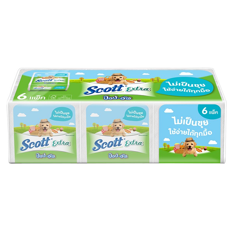 Scott สก๊อตต์® เอ็กซ์ตร้า ป๊อป-อัพ กระดาษชำระ รวม 6 ชิ้น