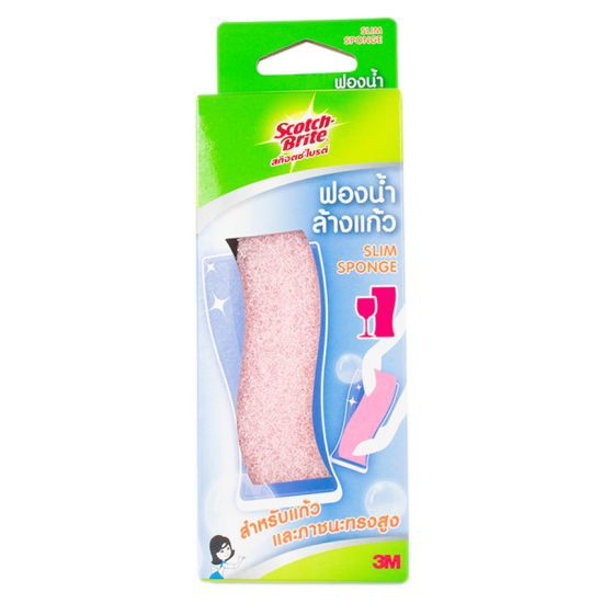 SCOTCH BRITE ฟองน้ำล้างแก้ว สีชมพู ใช้ขจัดคราบสกปรกต่างๆ แม้กระทั่งคราบฝังแน่น ใช้งานง่าย