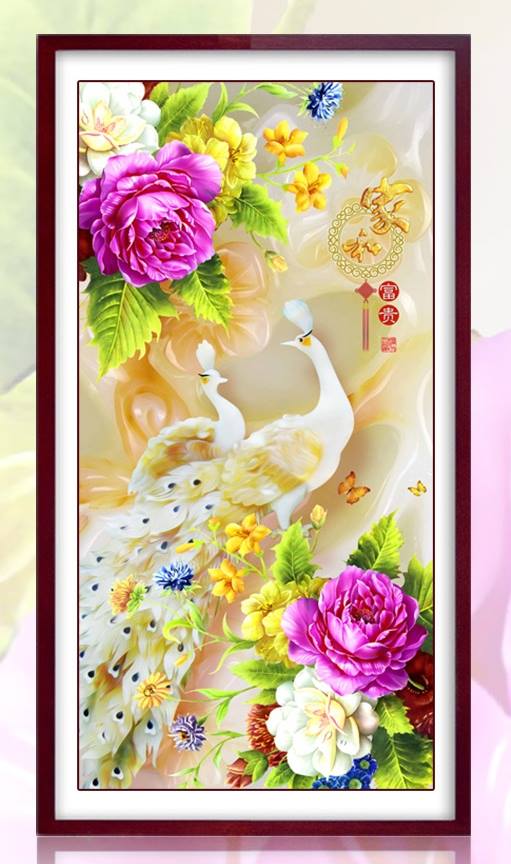 นกยูงคู่ ครอสติสคริสตัล Diamond painting โมเสก ภาพติดเพชร งานฝีมือ DIY