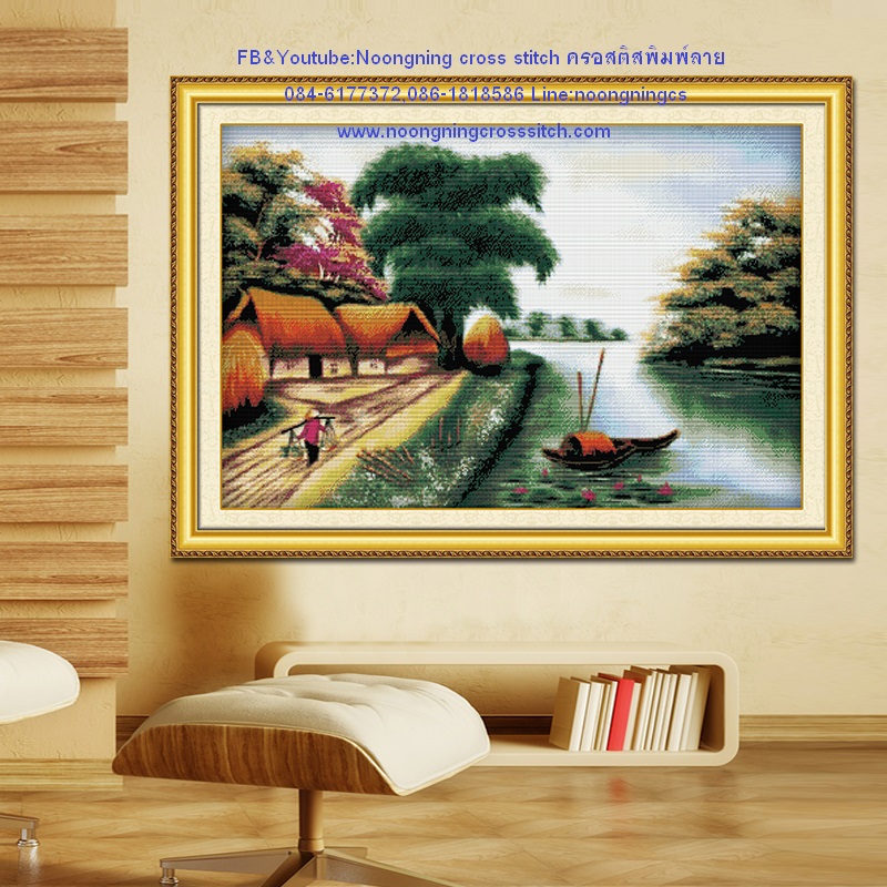 วิวชนบท ชุดปักครอสติช พิมพ์ลาย ครอสติสจีน งานฝีมือ DIY