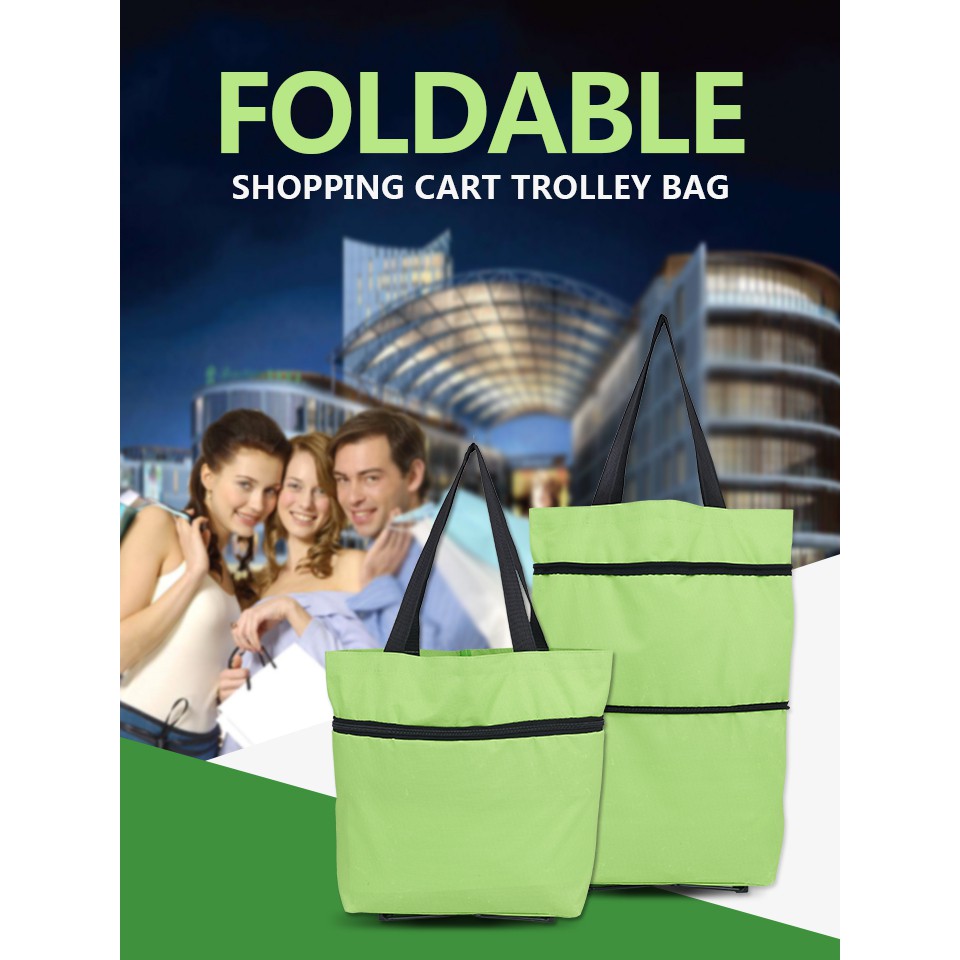 !!สินค้าขายดี!! ถุงใส่ของแบบพับได้ พร้อมล้อเลื่อน Foldable Shopping Cart Trolley Bag