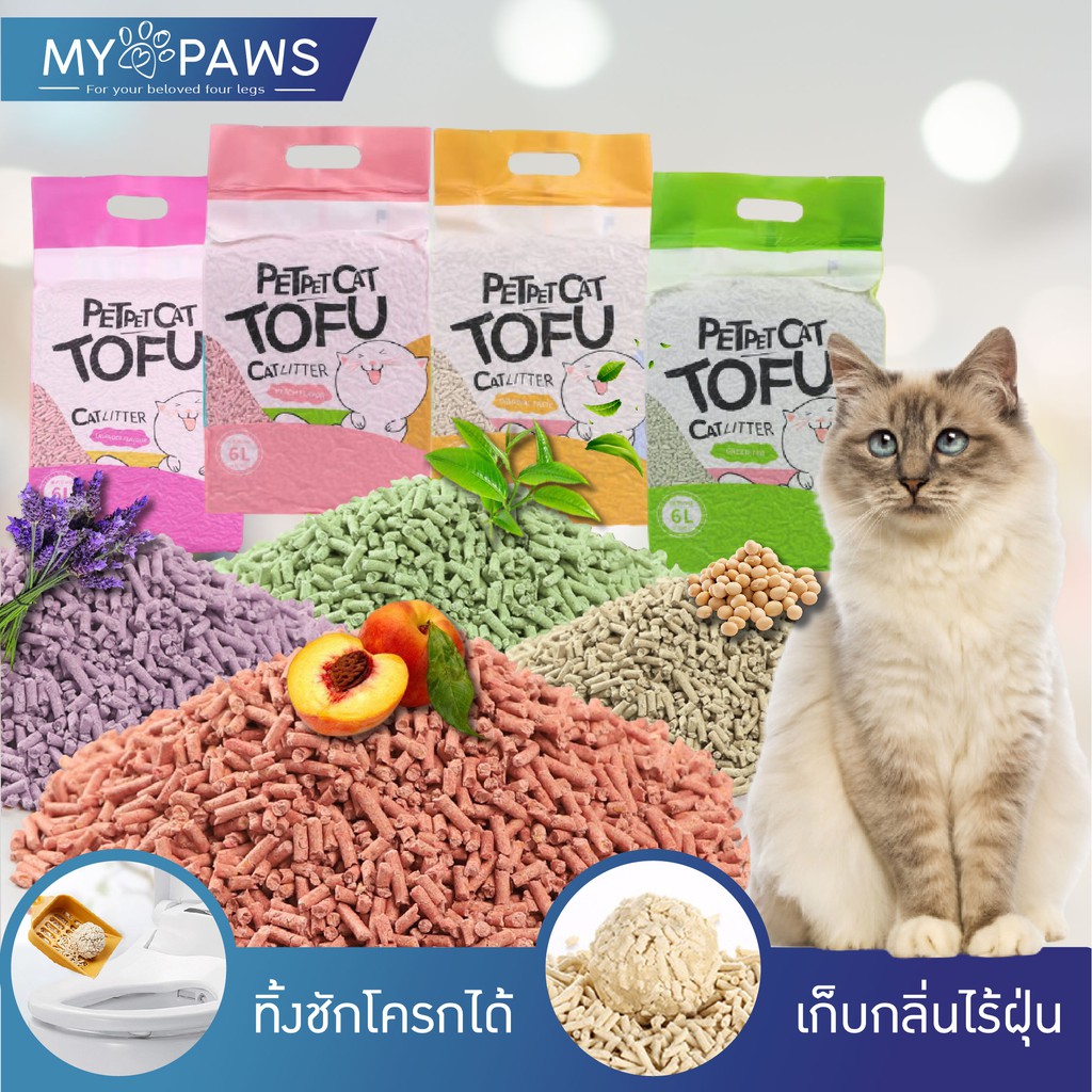 [🔥โค๊ดส่วนลด] My Paws ทรายแมว(PETCAT)ทรายเต้าหู้ 6ลิตร ซึบเร็ว ทิ้งลงชักโครกได้ ถั่วเหลืองธรรมชาติ ทรายแมวเต้าหู้