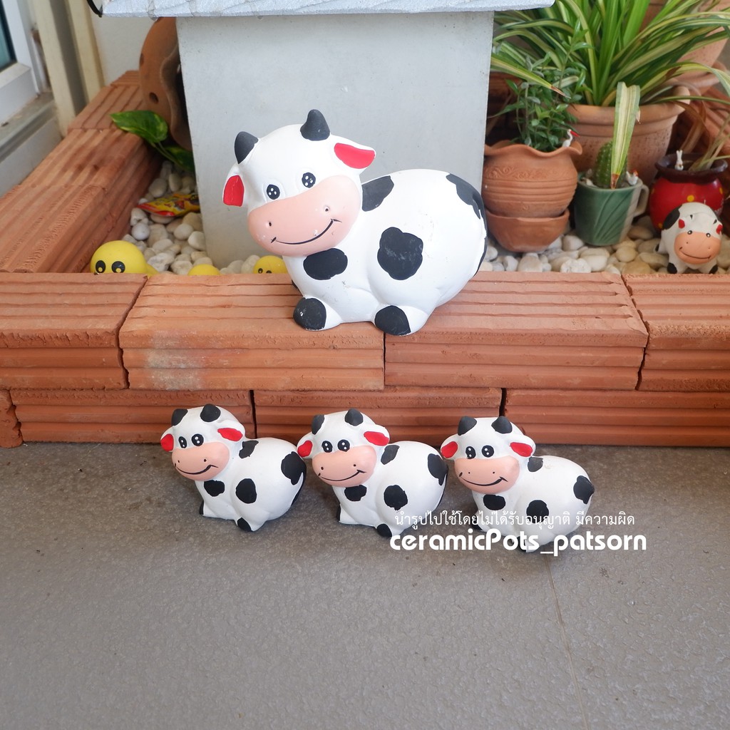เซรามิคสัตว์ เซรามิควัวเซต 4 ชิ้น ตกแต่งสวนน่ารักๆ ชุดครอบครัวสัตว์ ตุ๊กตาเซรามิค เซรามิคแต่งสวน รุ่น วัว 1
