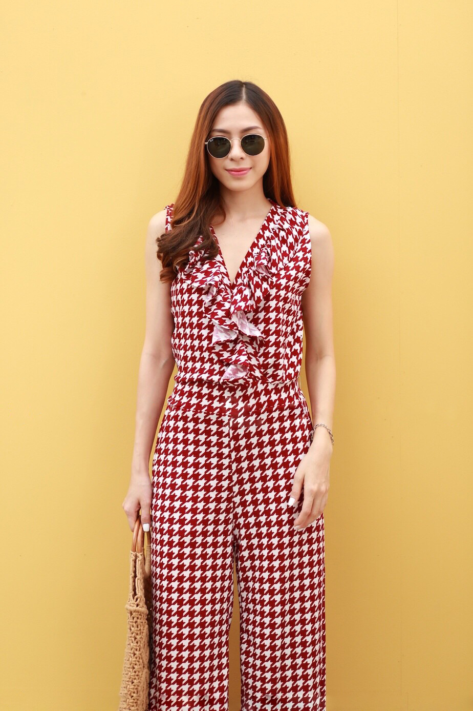 JS0097 จั๊มสูทขายาว จั๊มสูทออกงาน จั๊มสูทเกาหลี จั๊มสูทแขนกุด จั๊มสูทแฟชั่น (สีแดง)