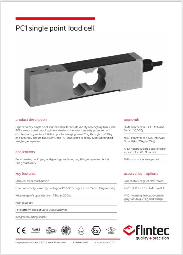 PC1 Single Point Load Cell (7.5 – 200kg)