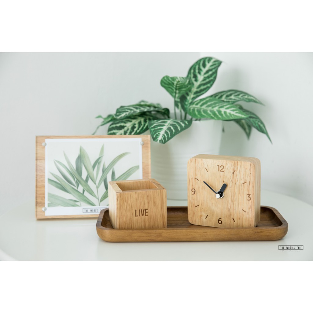 The Wood's Tale นาฬิกาตั้งโต๊ะ นาฬิกาไม้ เดินเงียบ SQUARE TABLE CLOCK จากไม้แท้ธรรมชาติ